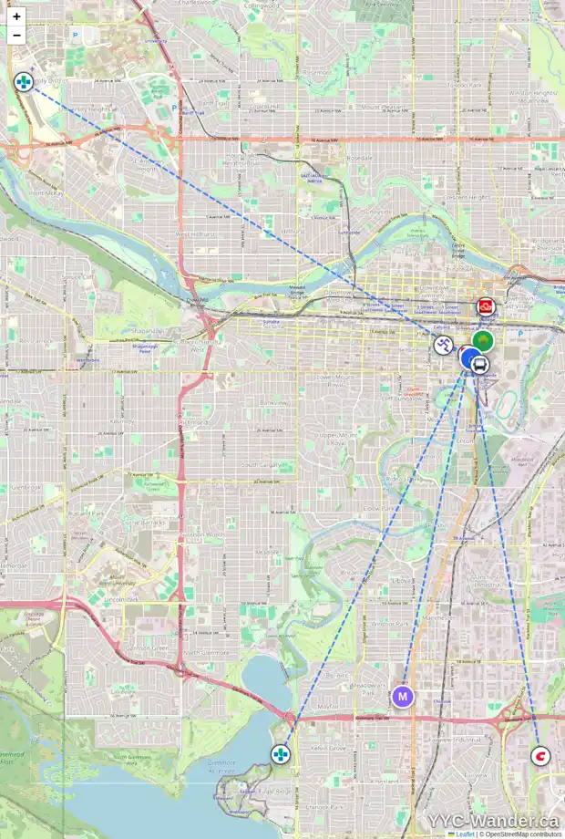 Daily accessibility map for 610 1320 1 ST SE, Calgary showing nearby schools, grocery stores, parks, LRT stations and nearby amenities