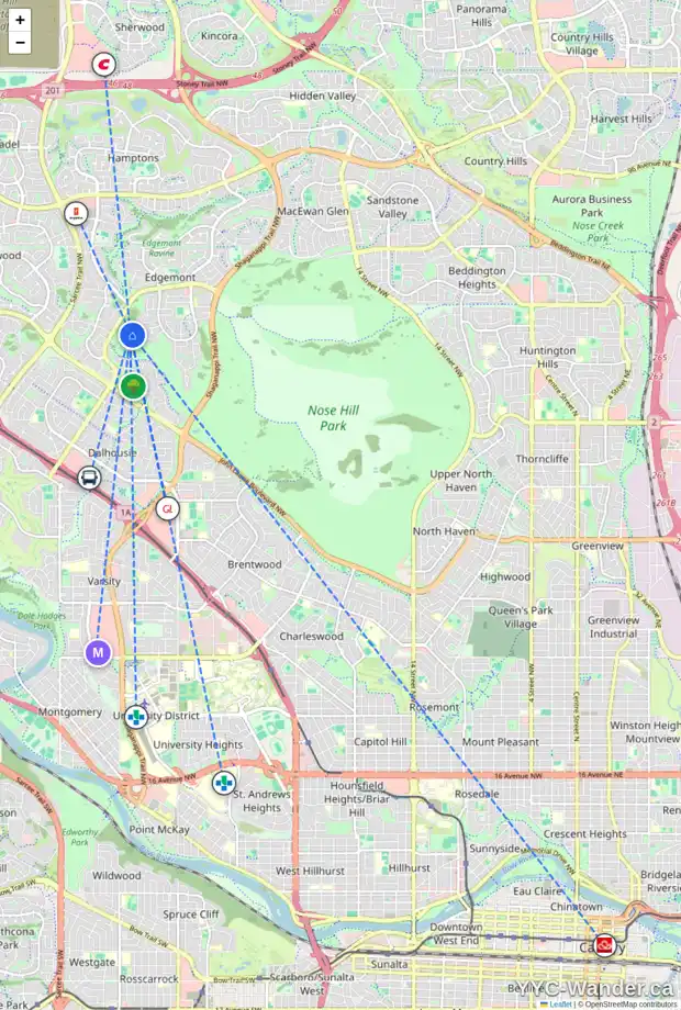 Daily accessibility map for 119 EDENSTONE VW NW, Calgary showing nearby schools, grocery stores, parks, LRT stations and nearby amenities
