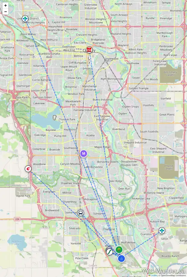 Daily accessibility map for 323 LEGACY HT SE, Calgary showing nearby schools, grocery stores, parks, LRT stations and nearby amenities