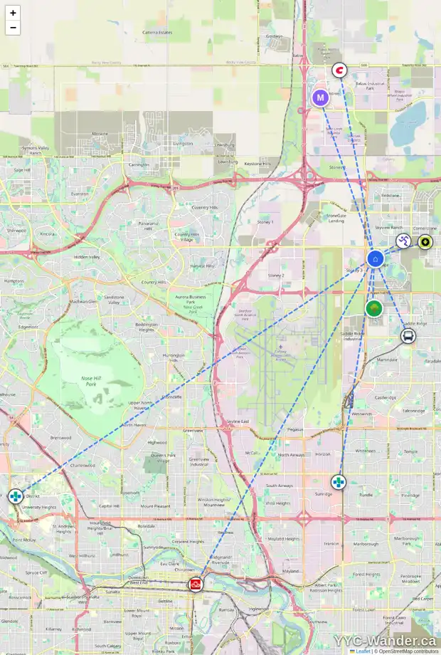 Daily accessibility map for 13 CITYSCAPE TC NE, Calgary showing nearby schools, grocery stores, parks, LRT stations and nearby amenities