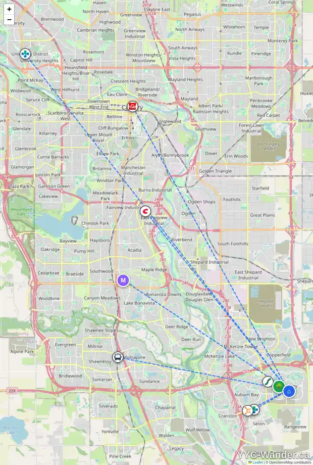 Daily accessibility map for 131 MASTERS WY SE, Calgary showing nearby schools, grocery stores, parks, LRT stations and nearby amenities