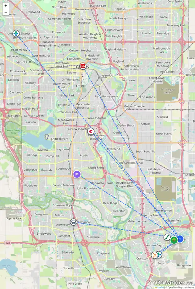 Daily accessibility map for 113 MASTERS CA SE, Calgary showing nearby schools, grocery stores, parks, LRT stations and nearby amenities