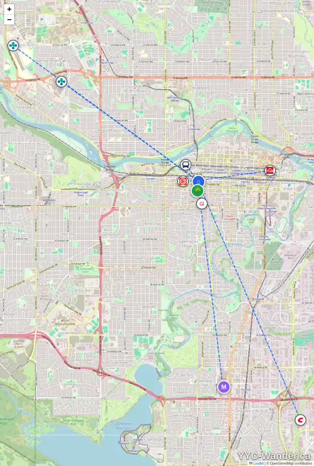 Daily accessibility map for 917 10 AV SW, Calgary showing nearby schools, grocery stores, parks, LRT stations and nearby amenities