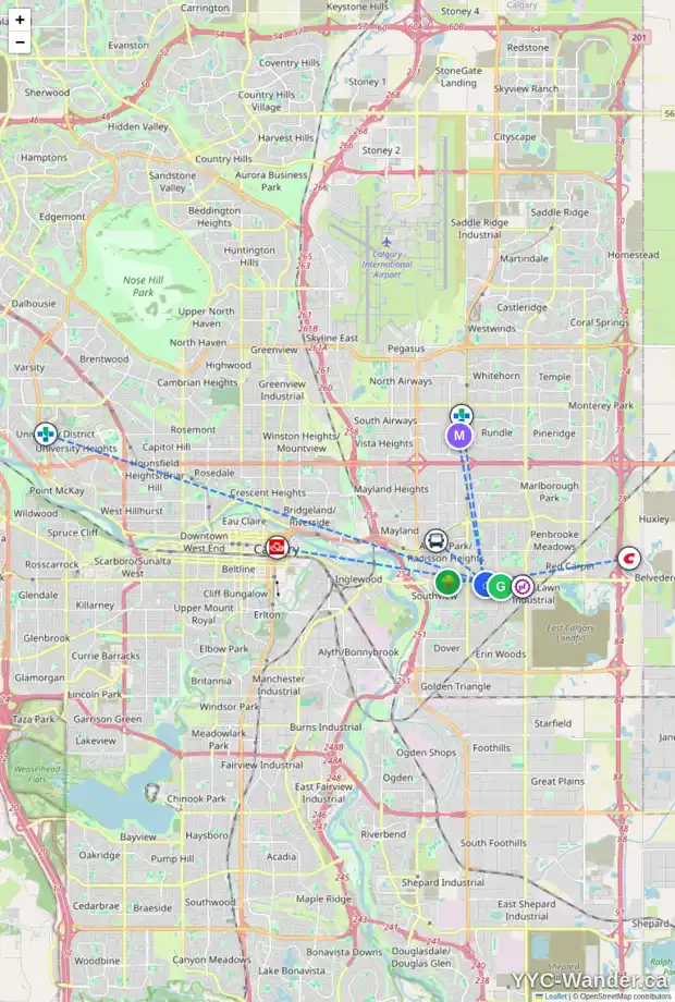 Daily accessibility map for 1813 41 ST SE, Calgary showing nearby schools, grocery stores, parks, LRT stations and nearby amenities