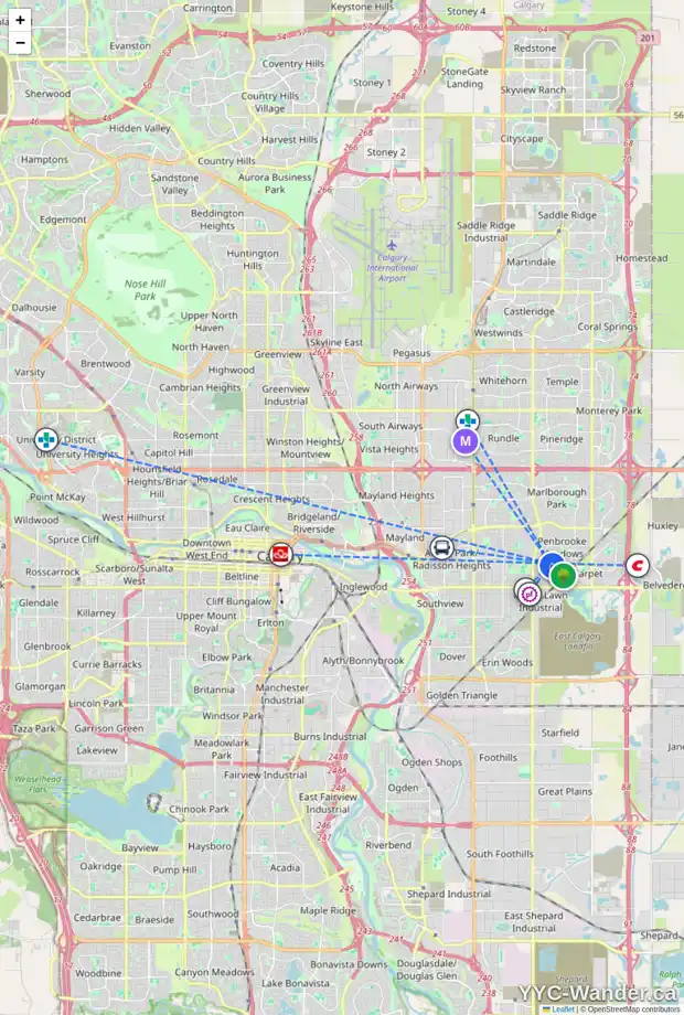 Daily accessibility map for 931 PENSACOLA WY SE, Calgary showing nearby schools, grocery stores, parks, LRT stations and nearby amenities