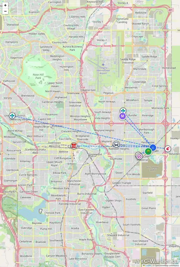 Daily accessibility map for 185 PENBROOKE CL SE, Calgary showing nearby schools, grocery stores, parks, LRT stations and nearby amenities