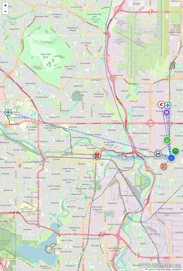 Daily accessibility map for 905 37 ST SE, Calgary showing nearby schools, grocery stores, parks, LRT stations and nearby amenities