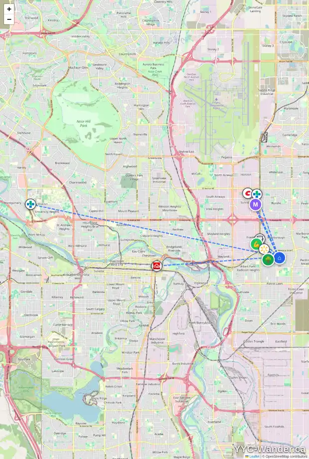 Daily accessibility map for 4521 FORDHAM CR SE, Calgary showing nearby schools, grocery stores, parks, LRT stations and nearby amenities