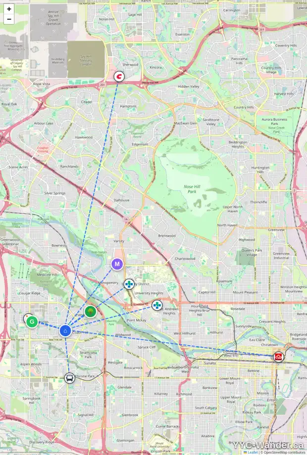 Daily accessibility map for 130 WEST GROVE PT SW, Calgary showing nearby schools, grocery stores, parks, LRT stations and nearby amenities