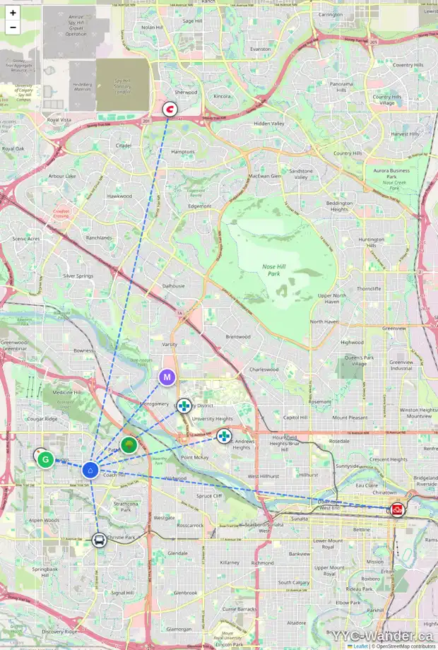 Daily accessibility map for 61 WEST GROVE PT SW, Calgary showing nearby schools, grocery stores, parks, LRT stations and nearby amenities