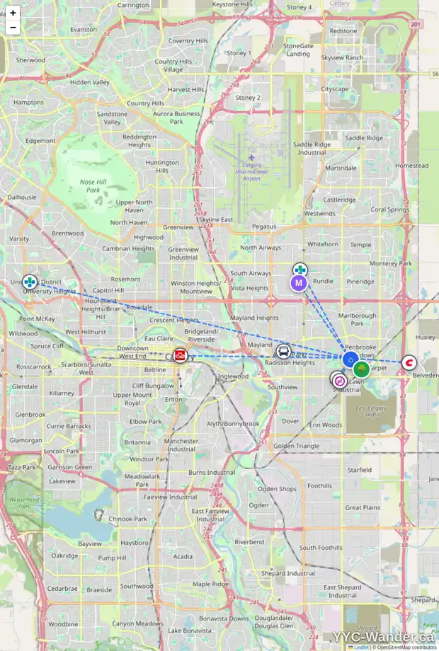 Daily accessibility map for 5511 8 AV SE, Calgary showing nearby schools, grocery stores, parks, LRT stations and nearby amenities