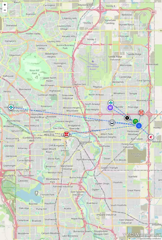 Daily accessibility map for 504 MALVERN GR NE, Calgary showing nearby schools, grocery stores, parks, LRT stations and nearby amenities