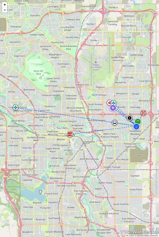 Daily accessibility map for 312 MADDOCK WY NE, Calgary showing nearby schools, grocery stores, parks, LRT stations and nearby amenities