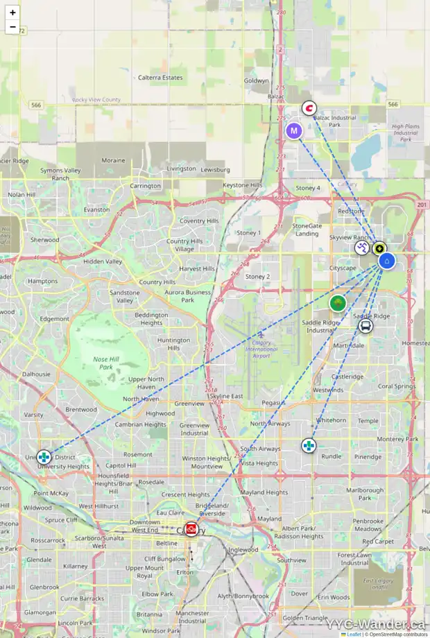 Daily accessibility map for 32 CORNER MEADOWS PA NE, Calgary showing nearby schools, grocery stores, parks, LRT stations and nearby amenities