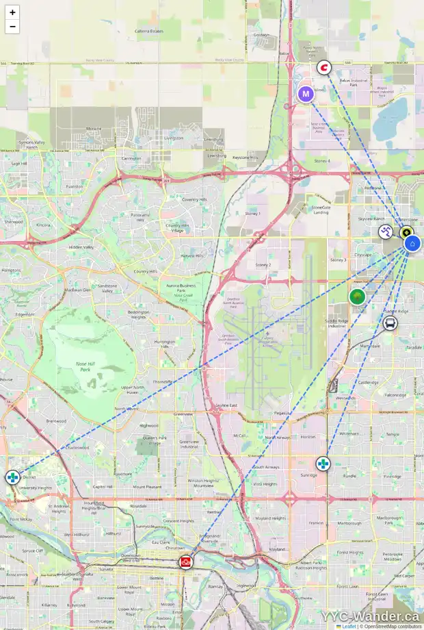 Daily accessibility map for 119 CORNER MEADOWS VI NE, Calgary showing nearby schools, grocery stores, parks, LRT stations and nearby amenities