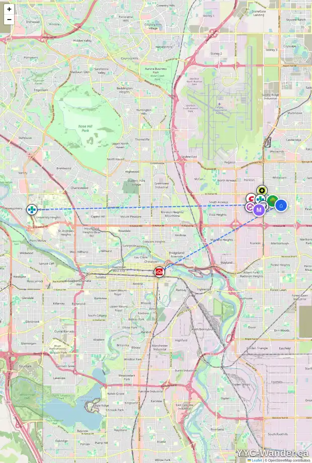 Daily accessibility map for 124 RUNDLEHILL DR NE, Calgary showing nearby schools, grocery stores, parks, LRT stations and nearby amenities