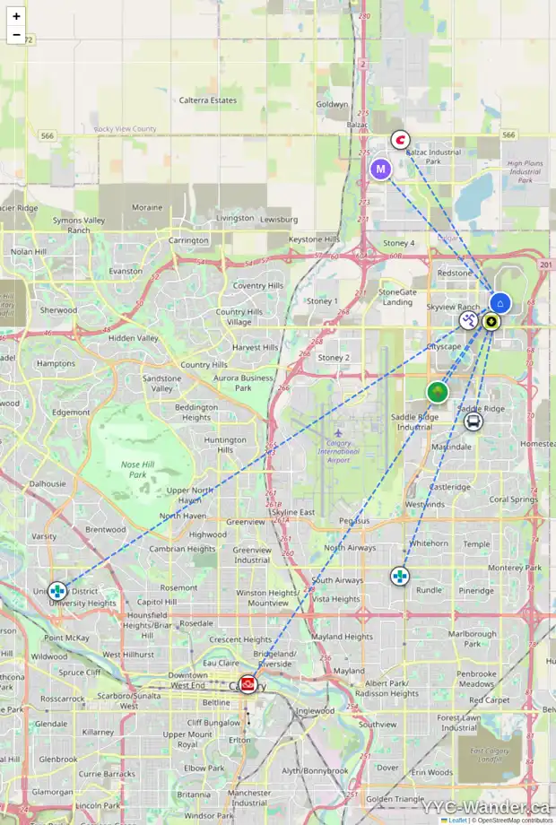Daily accessibility map for 290 CORNERSTONE MR NE, Calgary showing nearby schools, grocery stores, parks, LRT stations and nearby amenities