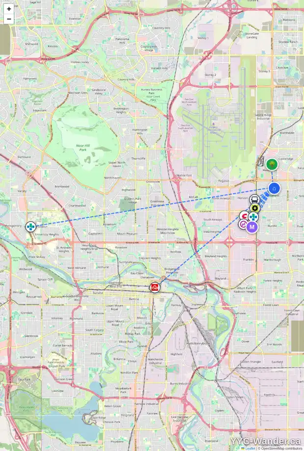 Daily accessibility map for 4224 44 AV NE, Calgary showing nearby schools, grocery stores, parks, LRT stations and nearby amenities