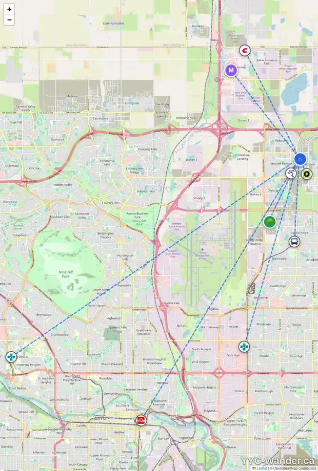 Daily accessibility map for 73 CORNERSTONE HE NE, Calgary showing nearby schools, grocery stores, parks, LRT stations and nearby amenities