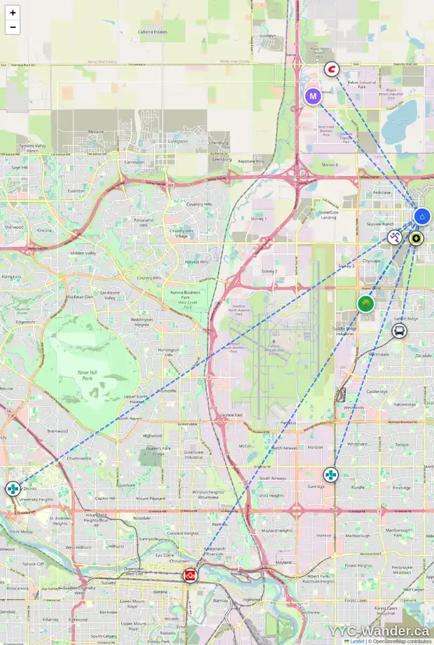 Daily accessibility map for 221 CORNERSTONE MR NE, Calgary showing nearby schools, grocery stores, parks, LRT stations and nearby amenities