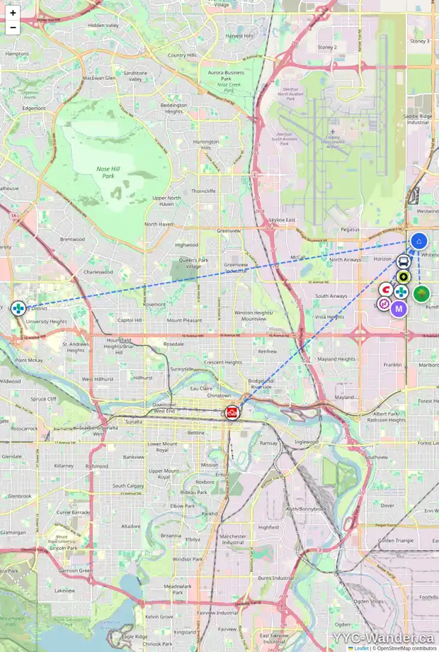 Daily accessibility map for 4532 40 ST NE, Calgary showing nearby schools, grocery stores, parks, LRT stations and nearby amenities