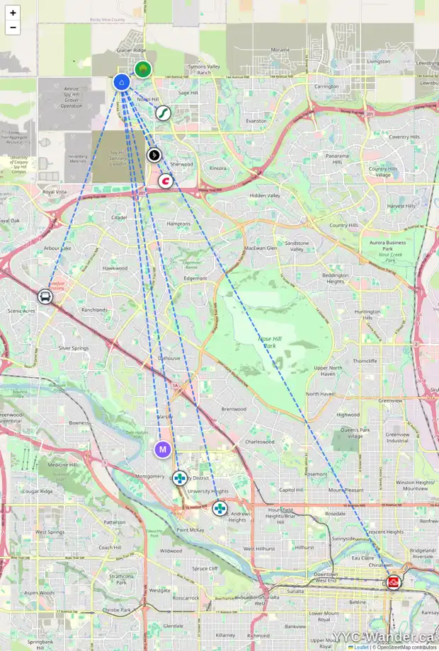 Daily accessibility map for 149 NOLANHURST BA NW, Calgary showing nearby schools, grocery stores, parks, LRT stations and nearby amenities