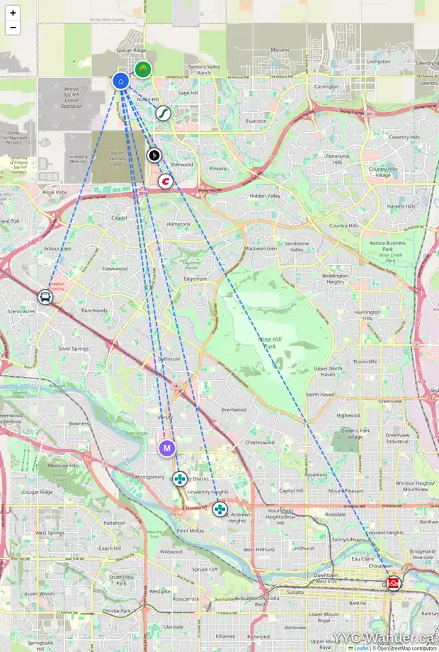 Daily accessibility map for 133 NOLANHURST BA NW, Calgary showing nearby schools, grocery stores, parks, LRT stations and nearby amenities