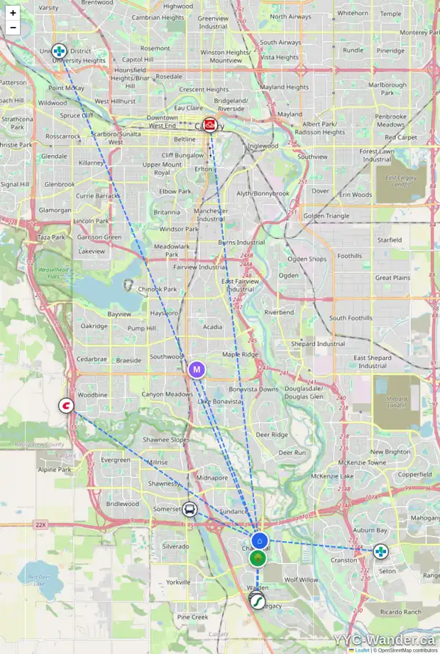 Daily accessibility map for 92 CHAPARRAL RD SE, Calgary showing nearby schools, grocery stores, parks, LRT stations and nearby amenities