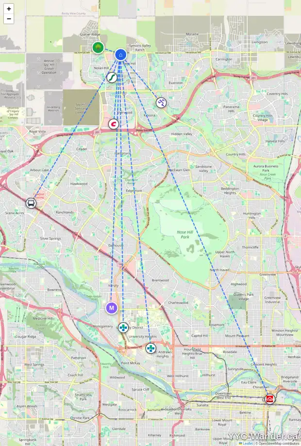 Daily accessibility map for 1007 250 SAGE VALLEY RD NW, Calgary showing nearby schools, grocery stores, parks, LRT stations and nearby amenities