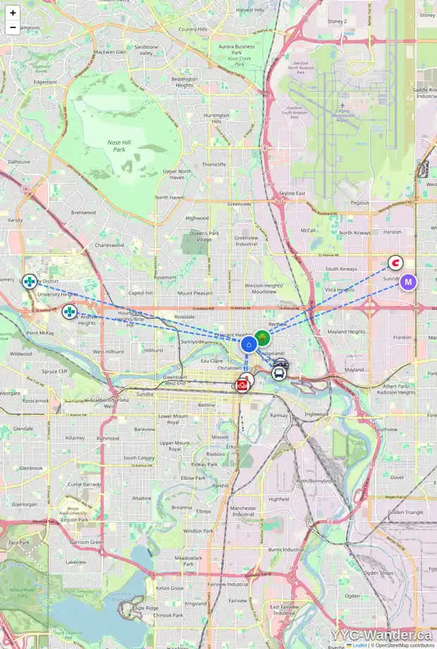 Daily accessibility map for 501 611 EDMONTON TR NE, Calgary showing nearby schools, grocery stores, parks, LRT stations and nearby amenities