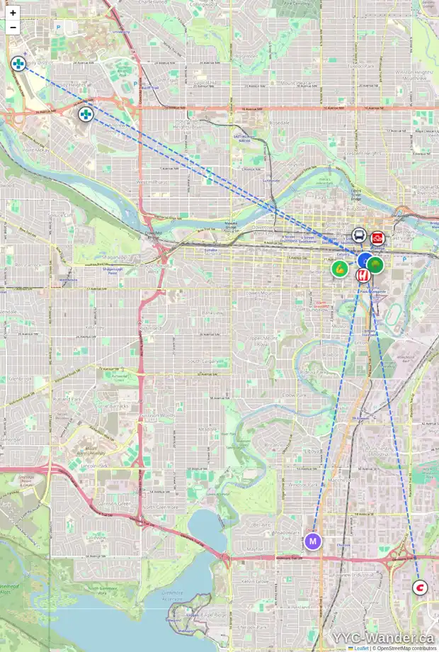 Daily accessibility map for 407 220 11 AV SE, Calgary showing nearby schools, grocery stores, parks, LRT stations and nearby amenities