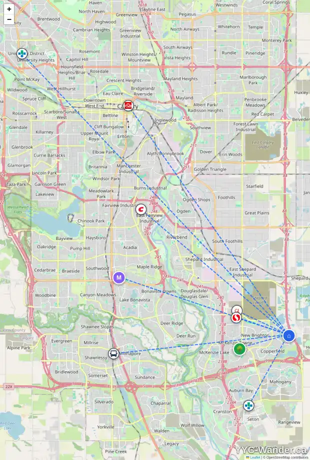 Daily accessibility map for 3413 755 COPPERPOND BV SE, Calgary showing nearby schools, grocery stores, parks, LRT stations and nearby amenities