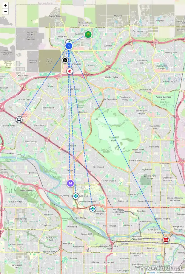 Daily accessibility map for 123 NOLAN HILL BV NW, Calgary showing nearby schools, grocery stores, parks, LRT stations and nearby amenities