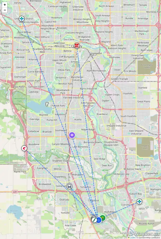 Daily accessibility map for 16 WALGROVE DR SE, Calgary showing nearby schools, grocery stores, parks, LRT stations and nearby amenities