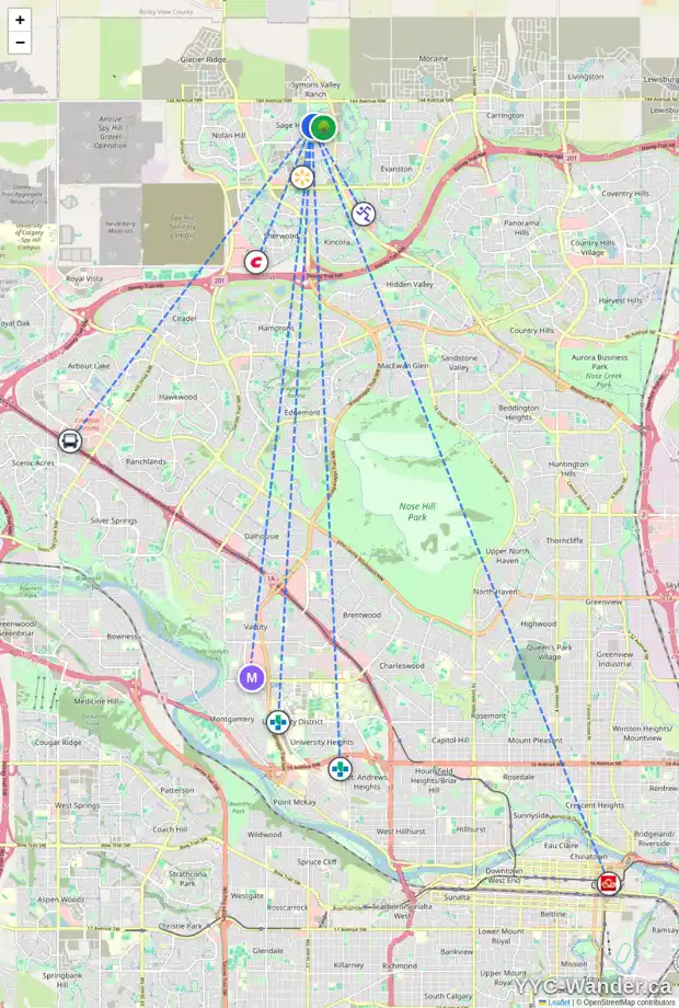 Daily accessibility map for 78 SAGE BLUFF GA NW, Calgary showing nearby schools, grocery stores, parks, LRT stations and nearby amenities