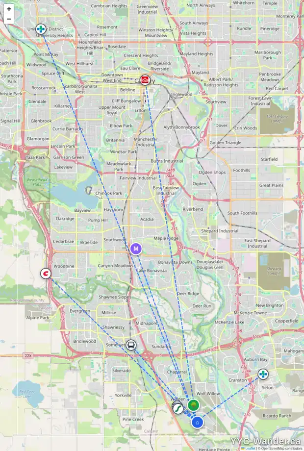 Daily accessibility map for 50 LEGACY GV SE, Calgary showing nearby schools, grocery stores, parks, LRT stations and nearby amenities