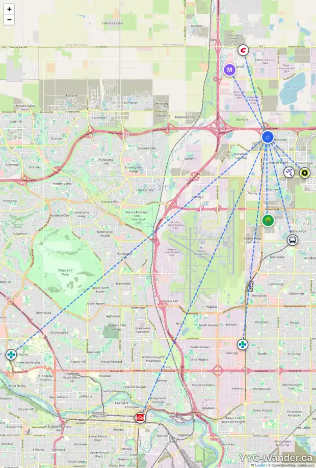 Daily accessibility map for 40 REDSTONE LI NE, Calgary showing nearby schools, grocery stores, parks, LRT stations and nearby amenities