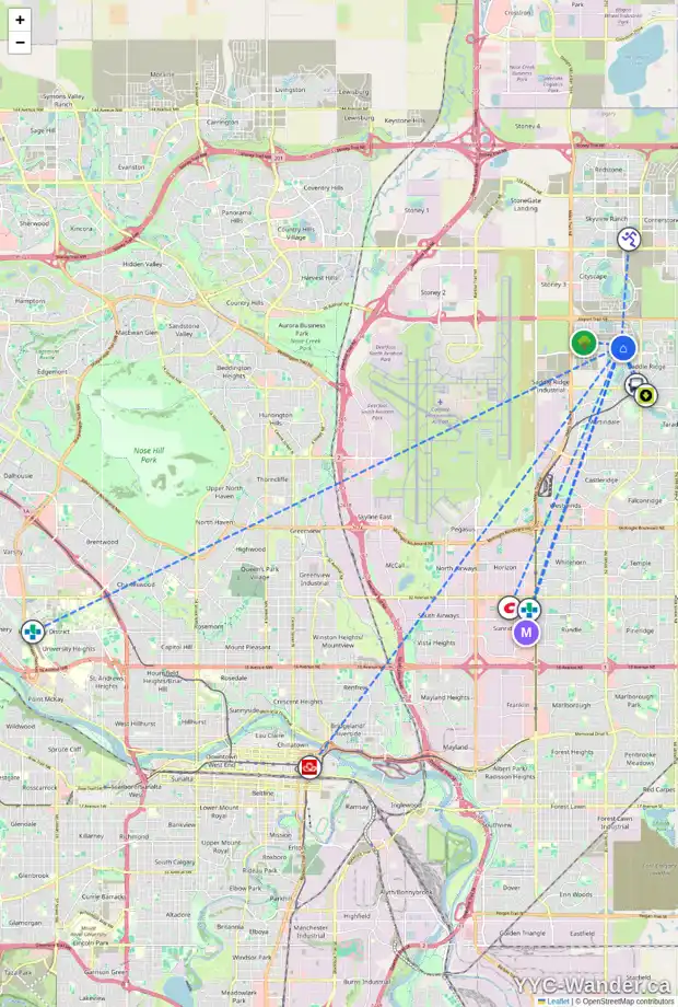 Daily accessibility map for 264 SAVANNA RD NE, Calgary showing nearby schools, grocery stores, parks, LRT stations and nearby amenities