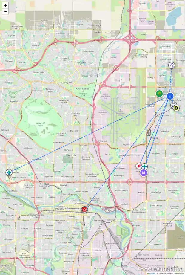Daily accessibility map for 183 SAVANNA PR NE, Calgary showing nearby schools, grocery stores, parks, LRT stations and nearby amenities