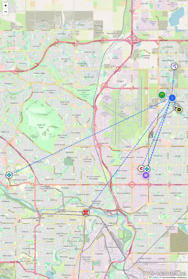 Daily accessibility map for 163 SAVANNA PR NE, Calgary showing nearby schools, grocery stores, parks, LRT stations and nearby amenities