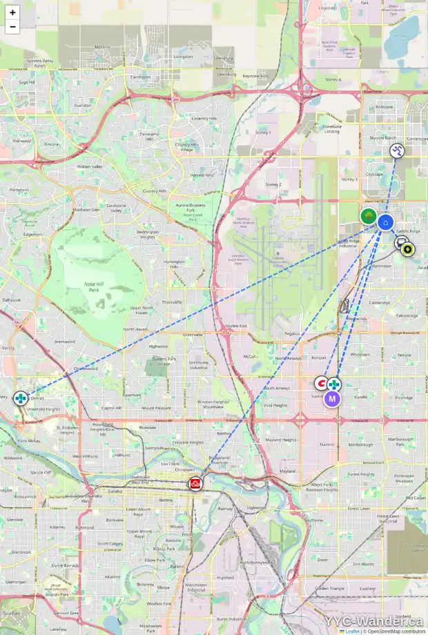 Daily accessibility map for 55 SAVANNA PR NE, Calgary showing nearby schools, grocery stores, parks, LRT stations and nearby amenities