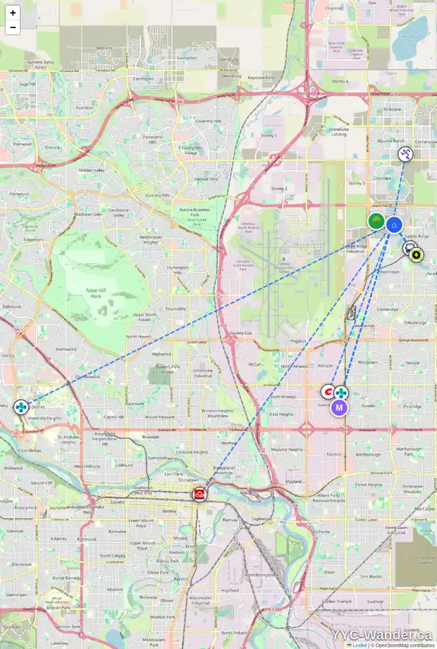 Daily accessibility map for 15 SAVANNA PR NE, Calgary showing nearby schools, grocery stores, parks, LRT stations and nearby amenities