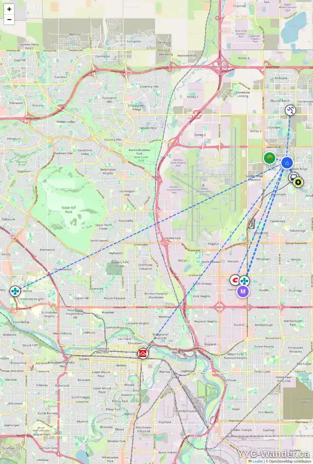 Daily accessibility map for 167 SAVANNA PR NE, Calgary showing nearby schools, grocery stores, parks, LRT stations and nearby amenities