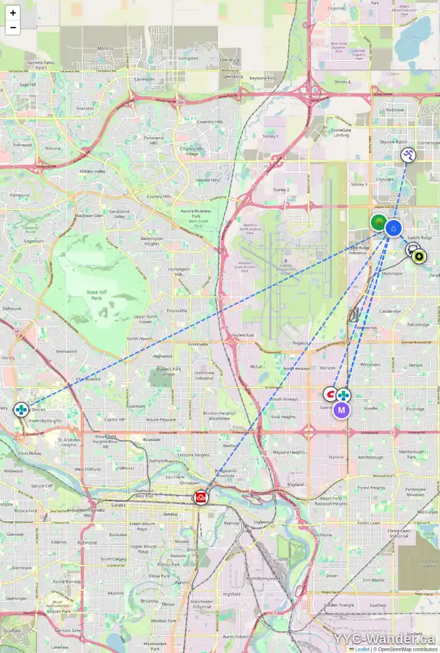Daily accessibility map for 9047 52 ST NE, Calgary showing nearby schools, grocery stores, parks, LRT stations and nearby amenities