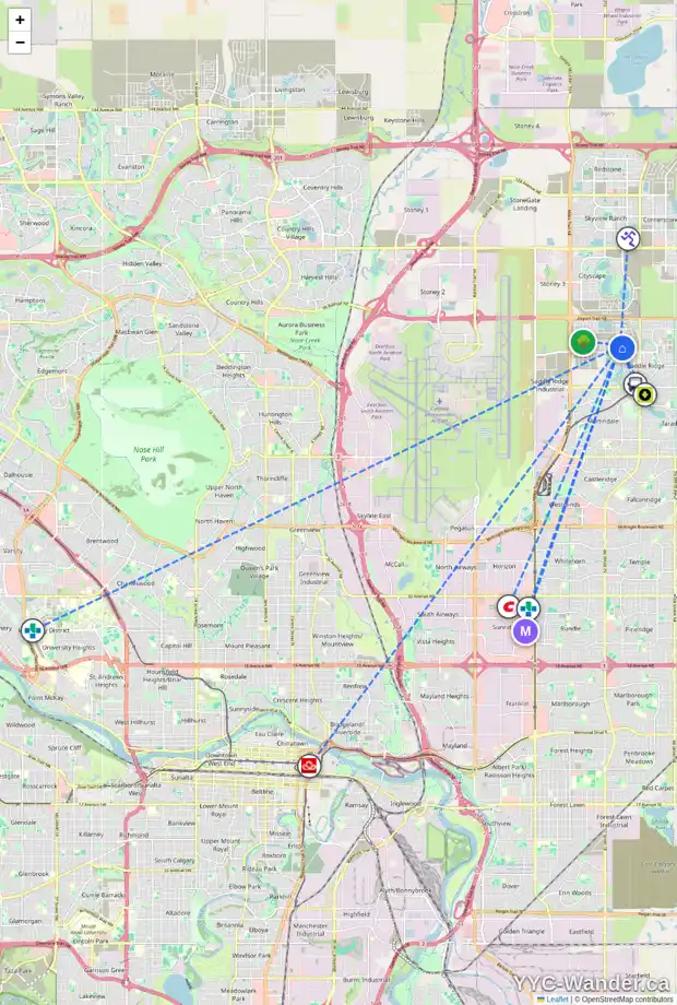 Daily accessibility map for 268 SAVANNA RD NE, Calgary showing nearby schools, grocery stores, parks, LRT stations and nearby amenities