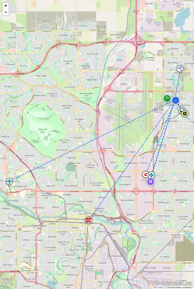 Daily accessibility map for 22 SAVANNA PR NE, Calgary showing nearby schools, grocery stores, parks, LRT stations and nearby amenities