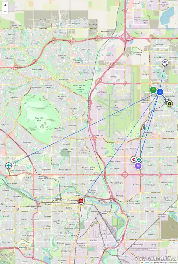Daily accessibility map for 9056 52 ST NE, Calgary showing nearby schools, grocery stores, parks, LRT stations and nearby amenities