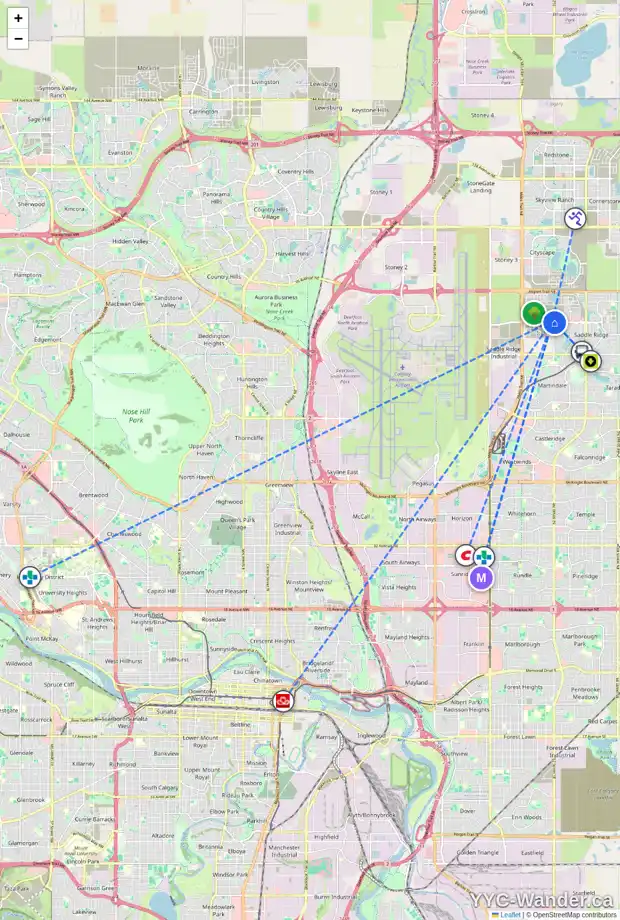 Daily accessibility map for 9023 52 ST NE, Calgary showing nearby schools, grocery stores, parks, LRT stations and nearby amenities