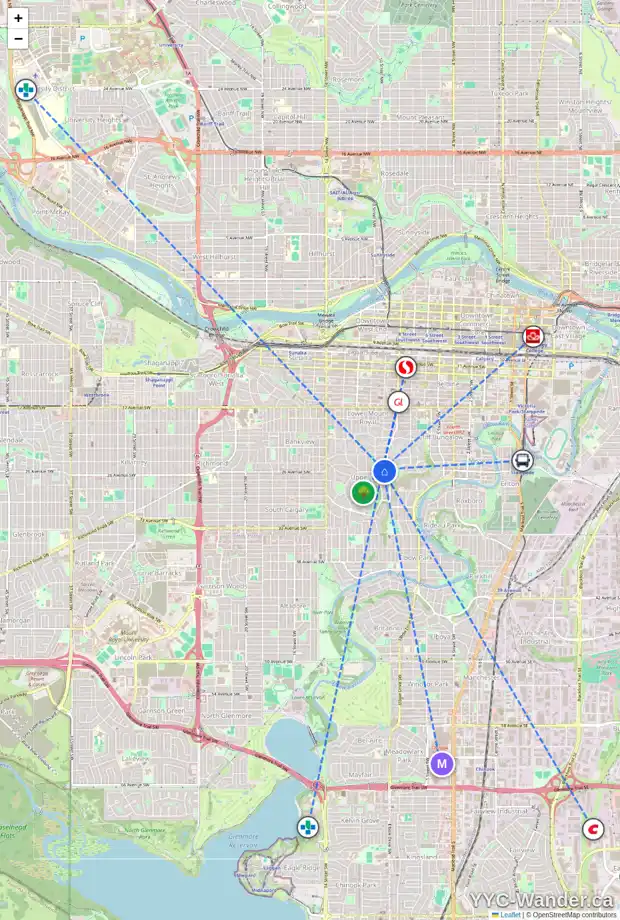 Daily accessibility map for 1014 DORCHESTER AV SW, Calgary showing nearby schools, grocery stores, parks, LRT stations and nearby amenities