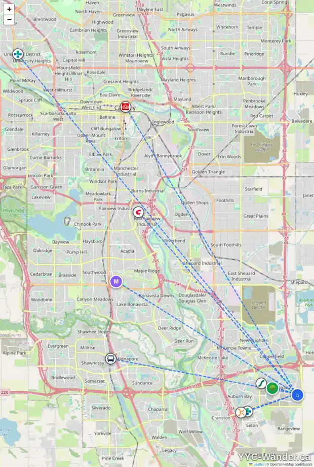 Daily accessibility map for 953 MAHOGANY BV SE, Calgary showing nearby schools, grocery stores, parks, LRT stations and nearby amenities